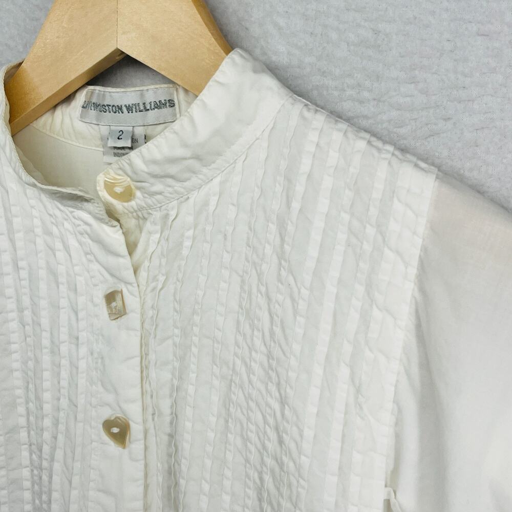 LIVINGSTON WILLIAMS Top 2 Victorian West Pintuck Pib Oversized Cotton White VTG